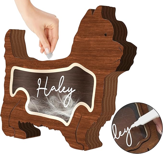 9" Yorkshire Terrier Dog Hair Keepsake Box, Wooden Pet Urns for Dogs, DIY Pet Loss Sympathy Gifts, Unique Gift Dog Shape Standable Table Decor, Idea Gift for Pet Lover Storing Fur Teeth Ashes PS16-31L