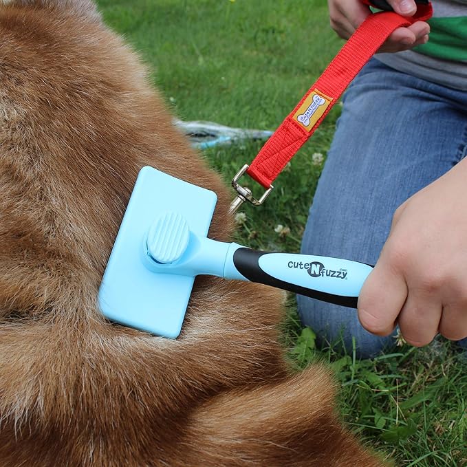 Self Cleaning Pet Slicker Brush, Blue, Large