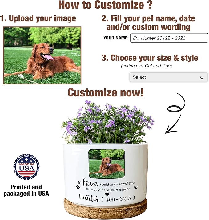 Customized Dog Memorial Picture Plant Pot Remembrance Gifts Heartfelt Sentimental Quote Loss Plaque In Loving Memory of Dog Cat Plant Pot for Your Loss Sympathy Decor Gifts Pawprints Pet