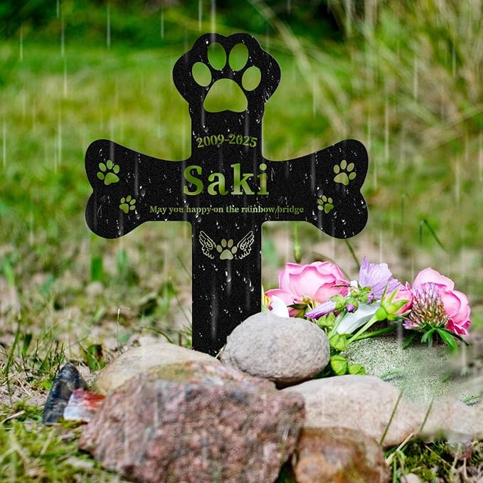 Personalized Dog Grave Markers Outdoor, Metal Waterproof Pet Grave Marker with Custom Name & Years, Pet Headstones for Dogs, Memorial Gifts for Loss of Dog (Style 2)