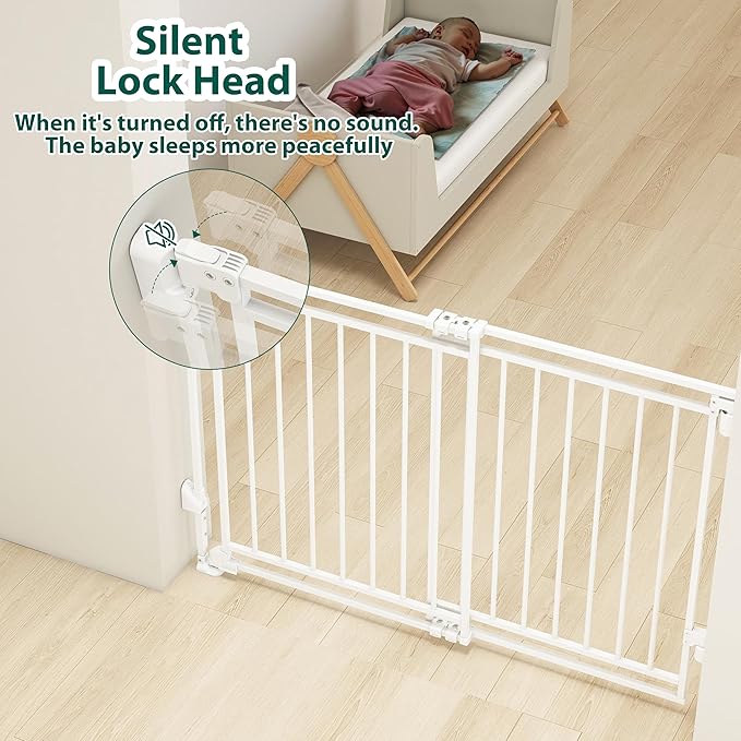 26.5-43" No Bottom Bar Baby Gate for Stairs and Doorways, 29" Tall Hardware-Mounted Baby Gate for Top and Bottom Stairs, Auto-Close Dog Gate Indoor with Extra Wide Walk Thru