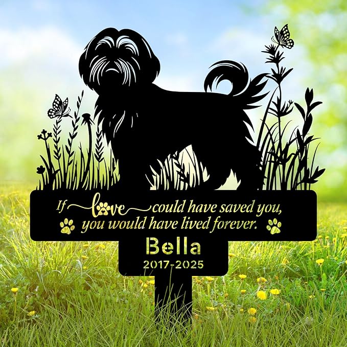 Personalized Pet Shih Tzu Grave Markers, Metal Dog Memorial Garden Stake Decorations for Cemetery, Pets Shih Tzu Grave Stakes Plaque Pet Shih Tzu Headstone Garden Memorial Stake