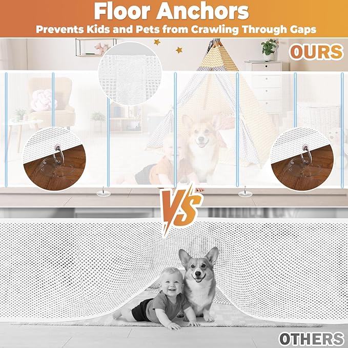 236" Retractable Baby Gates Dog Gate Extra Wide, 42" Tall Child Pet Safety Gate with Reinforced Strips for Stairs, Long Mesh Garage Gates Fence for Outdoor Indoor Large Openings Driveway Decks Patio