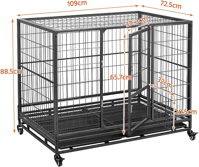 Yaheetech 43In Large Dog Crate, Heavy Duty Metal Dog Kennel Collapsible Open Top Pet Cage Kennel with Double Doors, Prevent Escape Locks, Lockable Wheels, Double Tray Indoor Outdoor, Extra Large XL
