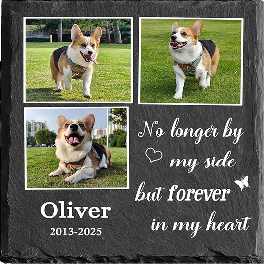 Custom Pet Memorial Stone - Dog Memorial Stone for Loss of Pet - Personalized Pet Headstone with Multiple Photo - Outdoor Garden Indoor Dog Cat Loss Bereavement Gift for Pet Lovers (03)