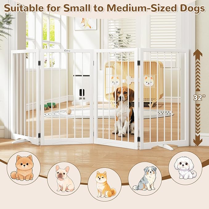 32" Extra Tall Freestanding Dog Gate, Foldable Pet Gate for Doorways Stairs Hallways, 4-Panel Dog Fence with Support Feet for Stability, Folding Puppy Gate Easy to Carry No Drilling 72"x32"