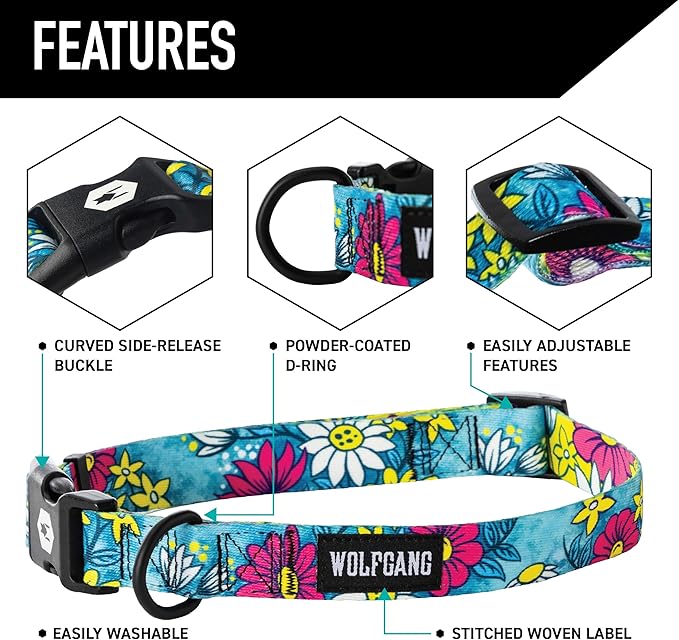 Wolfgang Heavy Duty Martingale Dog Collar with Quick Release Nylon Buckle for Walking & Training, LazyDaisy Print, X-Large