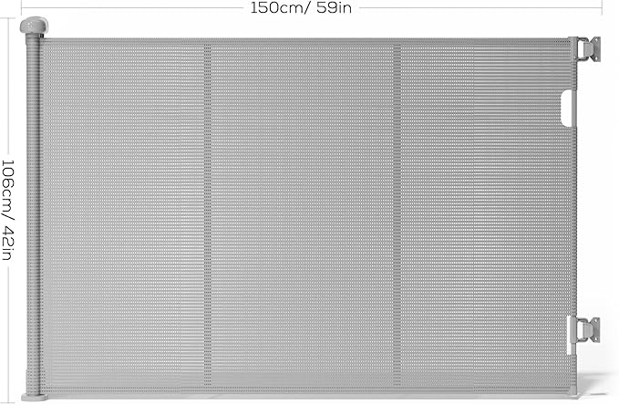 Retractable Baby Gate for Stairs, 42" Tall X 59" Wide Mesh Dog Gate Indoor, Child Gate for Doorways, Hallways, Deck, Indoor Outdoor Pet Baby Safety Essentials for Home, Gray
