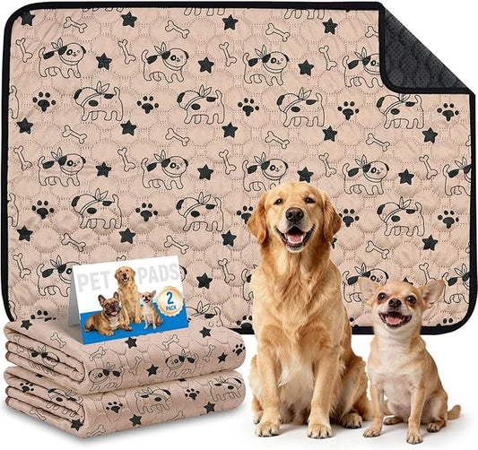 2 Pack Washable Pee Pads for Dogs, Absorbent Reusable Puppy Training Pads, Leakproof, Non-Slip, Waterproof Cat Doggie Pad Pet Potty Mat for Indoor&Outdoor, Whelping, Crate, Coffee 28"x40"