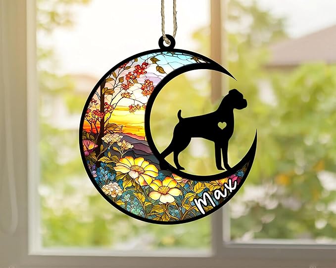 Personalized Dog Memorial, Custom Name Boxer Dog Christmas Ornament with Name, Custom Breeds, Pet Loss Light Catcher, Gifts for Lovers Loss of Pet Sympathy on Mothers Day Christmas