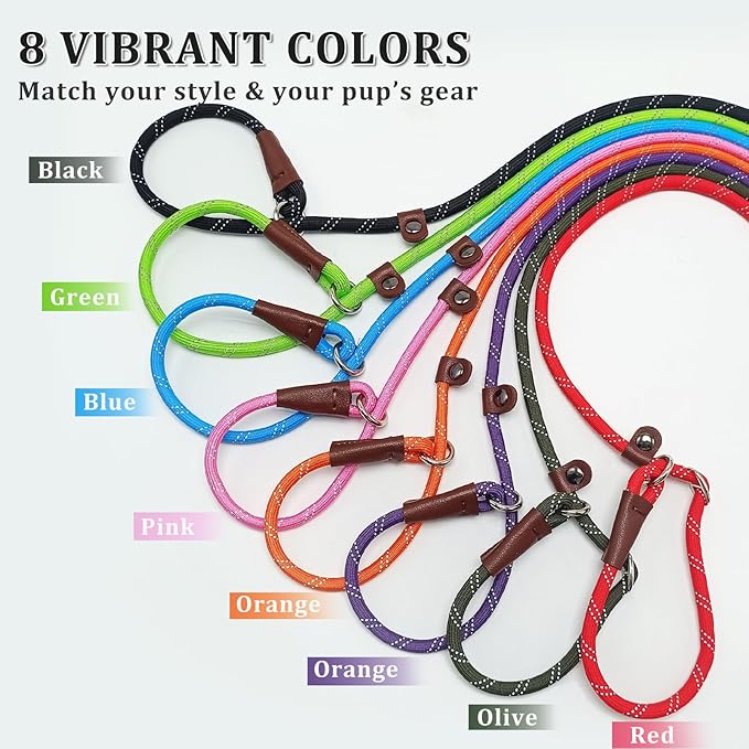 WYUZE 8ft Slip Lead Dog Leash, Reflective No Pull Dog Training Lead, 1/3" Nylon Rope Slip Control Leash for Small Medium Dogs, Red