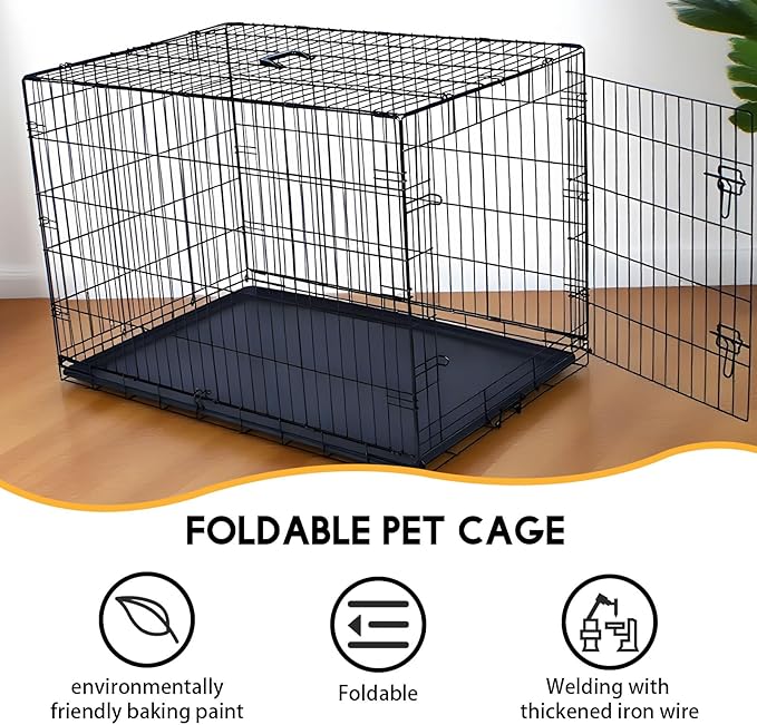 36 Inch Dog Crate Metal Wire Dog Cage with Double Door Dog Kennel with Divider Panel Secure Latches for Large Dogs Dog Crates for Medium Dogs Portable Durable Easy to Assemble