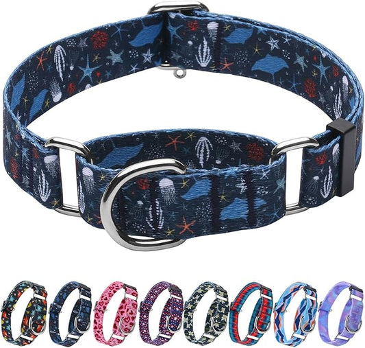 Hikiko Martingale Collar for Dogs with No Buckle Starfish Blue Dog Collars for Large Dogs,Submarine,L
