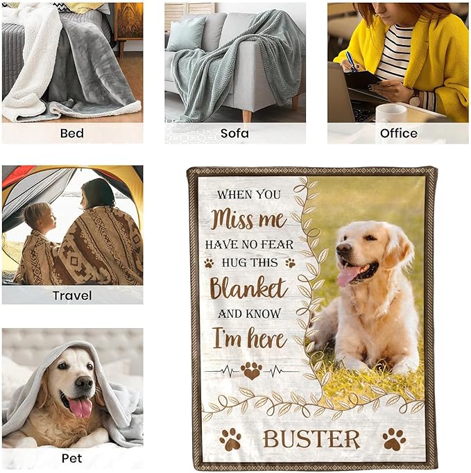 Ship Next Day,Personalized Dog Memorial Blanket with Photo:Made in USA,Custom Pet Memorial Gifts for Loss of Dog,Cat,Pet,Sympathy Bereavement for Loss of Pet