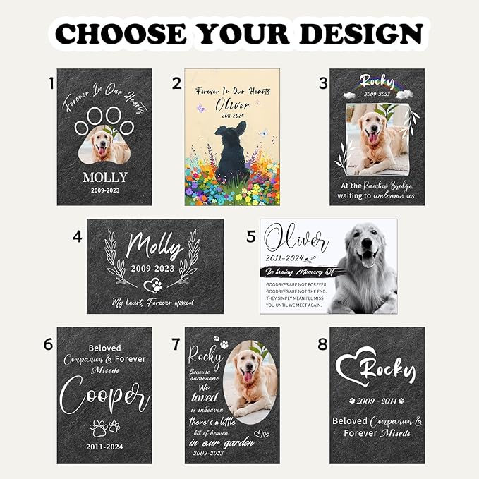 Custom Pet Memorial Stones for Dog, Personalized Memorial Plaques for Outdoors with Picture & Text Garden Stone for Loss of Dogs, Rectangle Shaped Dogs Grave Marker,B2-Rectangle