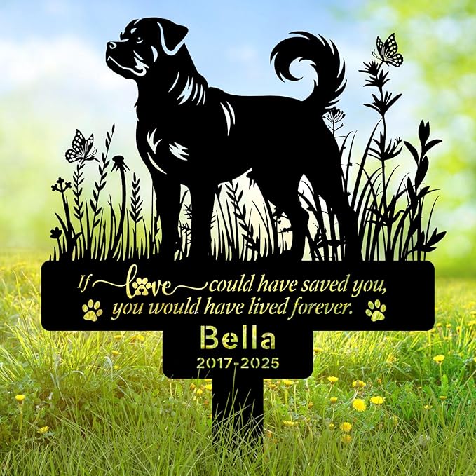 Personalized Pet Rottweiler Grave Markers, Metal Dog Memorial Garden Stake Decorations for Cemetery, Pets Rottweiler Grave Stakes Plaque Pet Headstone Rottweiler Garden Memorial Stake