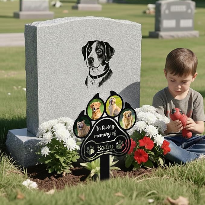 Custom Dog Grave Markers Outdoor, Personalized Pet Grave Marker Dog Memorial with Photo and Name, Outdoor Weatherproof Pet Cemetery Sign, Personalized Dog Memorial Gifts for Loss of Dog