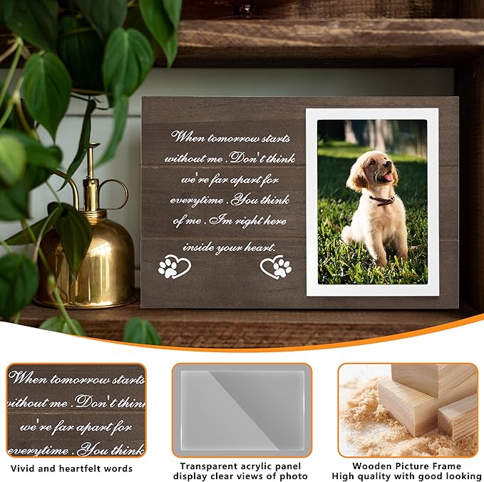 Pet Memorial Gifts for Loss of Dogs, Wooden Picture Frame for 4x6 Photo, Pets Memorial Sympathy Gifts for Dogs Cats, DIY Pet Loss Gift for Dog Lovers, Dog Funeral Remembrance Frames, Dark Brown