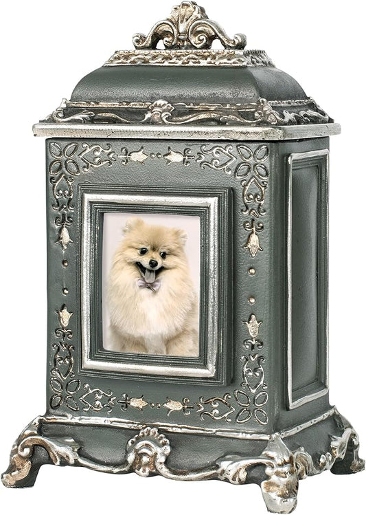 AELS Pet Urn Memory Box for Keepsakes with Photo Slot, Dog Memorial Urns for Ashes, Cat or Dog Cremation Urns, Dark Green