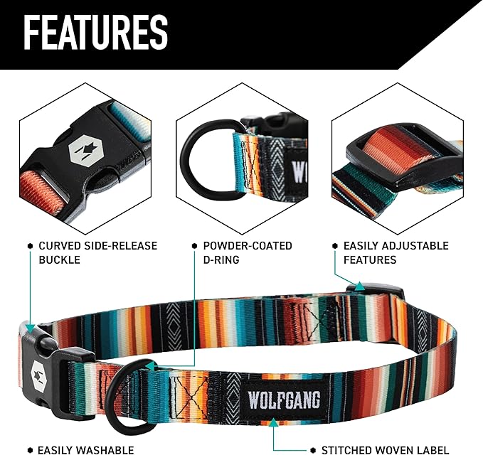 Wolfgang Heavy Duty Martingale Dog Collar with Quick Release Nylon Buckle for Walking & Training, LostArt Print, Medium