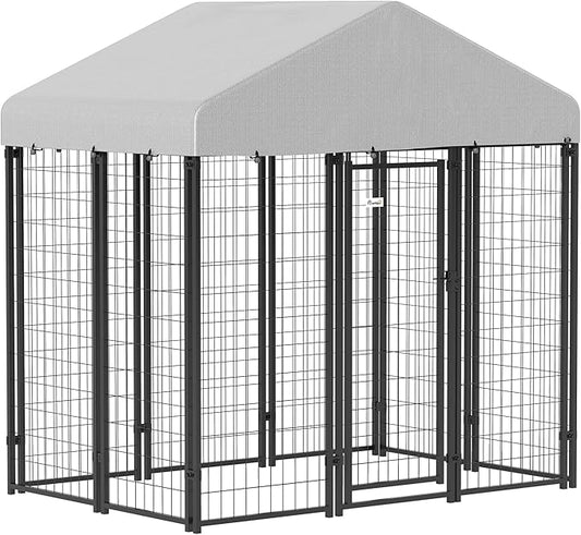 PawHut Outdoor Dog Kennel with Roof, 6' x 4' x 6' Heavy Duty Welded Wire Dog Playpen Enclosure with Escape-Proof Lock, UV-Resistant & Waterproof Cover, for Medium Dogs, Chickens, Ducks, Silver