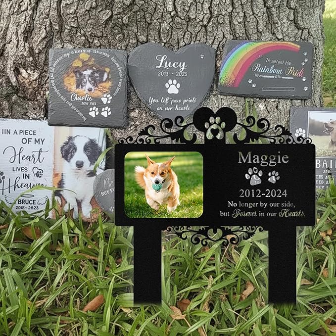 Custom Dog Grave Markers Outdoor, Personalized Pet Grave Marker Dog Memorial with Photo and Name, Outdoor Weatherproof Pet Cemetery Sign, Personalized Dog Memorial Gifts for Loss of Dog
