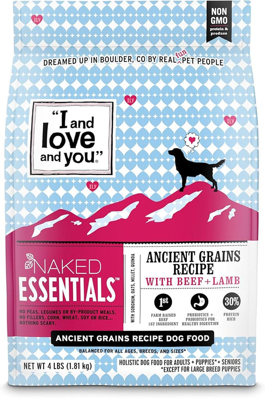 I and love and you Naked Essentials Ancient Grains Dry Dog Food - Lamb + Beef - High Protein, Real Meat, No Fillers, 4lb Bag