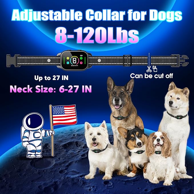 NHUJK Bark Collar- Smart Dog Bark Collar for Small Medium Large Dogs, Rechargeable Anti Bark Training Collar with 8 Adjustable Sensitivity, Barking Collar with Beep Vibration Harmless Shock (Black)