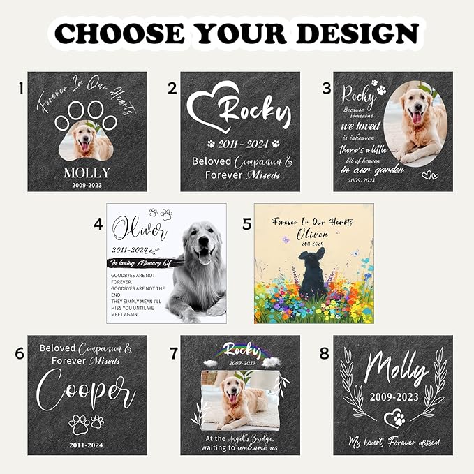 Custom Pet Memorial Stones for Dog, Personalized Memorial Plaques for Outdoors with Picture & Text Garden Stone for Loss of Dogs, Square Shaped Dogs Grave Marker,B5-Square