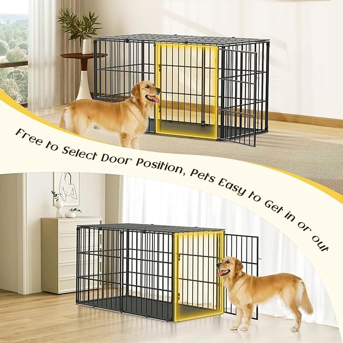 Pawaboo Heavy Duty Dog Crate, 56 inch Large Metal Dog Cage, Thickened Anti-bite Dogs Kennel with Mat, Dogs Playpen with Secure Top, Pet Cage Crate with Lock Door, Black