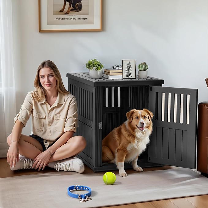 Durable Dog Crate Furniture with Lockable Door,Dog House Indoor for Small Medium Large Dogs (Black, Large)