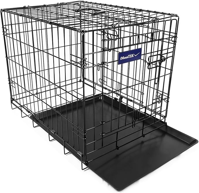【Medium 30 INCH】 iMounTEK Folding Metal Pet Dog Puppy Cat Cage Crate Kennel W/Tray. 2 Doors Wire Cage for Training, Removable & Washable Pan Tray [Rust Resistant] Quick Assembly!