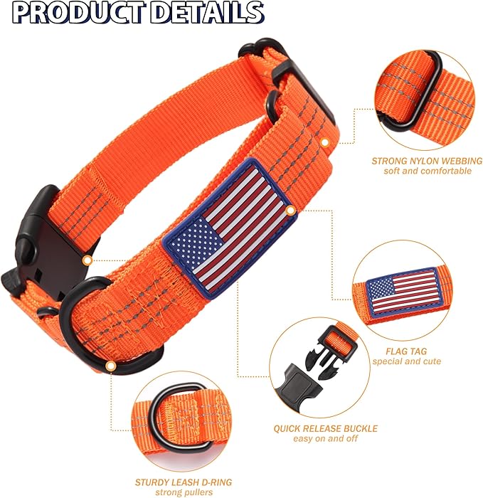Martingale Dog Collar Quick Release Buckle No Pull Reflective Non-Slip for Medium Large Dogs Training (Orange, Medium)