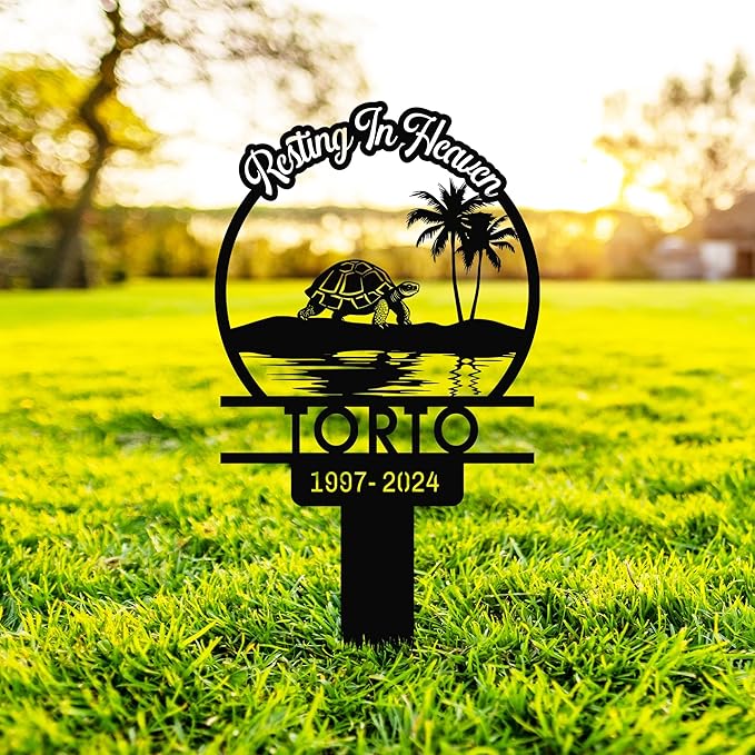 Custom Turtle Memorial Stake, Metal Turtle Grave Marke,r Turtle Garden Sign, Outdoor Plaques for Garden Decor, Turtle Yard Stake, Loss of Turtle Gift, 8-24in