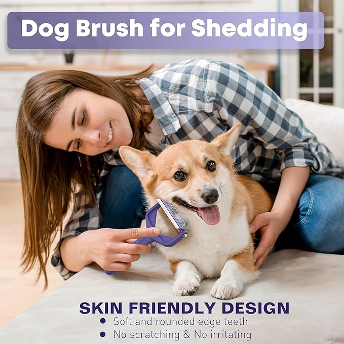 3-in-1 Dog Dematting Comb - Stainless Steel Undercoat Rake with Flea Remover & Deshedding Tool, Professional Grooming Brush for Long-Haired Dogs and Cats, Effortlessly Removes Matted Hair