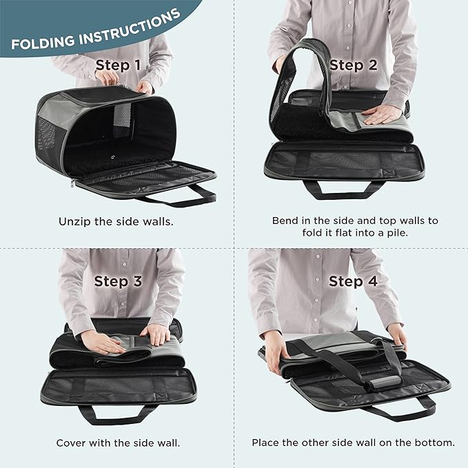 Lesure Cat Dog Carrier Airline Approved - Dog Carrier for Small Dogs Collapsible Soft Side TSA Approved Travel Pet Carrier for Car, Grey, 17.5x11x11