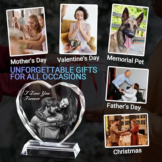 Emoragifou Custom Picture Crystal Frames, Personalized Gifts For Boyfriend Girlfriend, Christmas Customized Anniversary Birthday Gift For Women Mom Him Her Dad Wife, Romantic Memorial Wedding Gifts