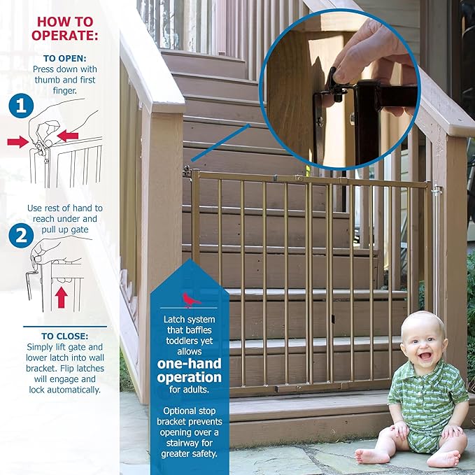 Cardinal Gates SS30OD Outdoor Baby Gate for Top of Stairs-Adjustable Outdoor Dog Gate-Aluminum Safety Gate for Kids & Pets-Can be Installed at Angles - 27 to 42.5 Inches Wide-Brown USA Based Company