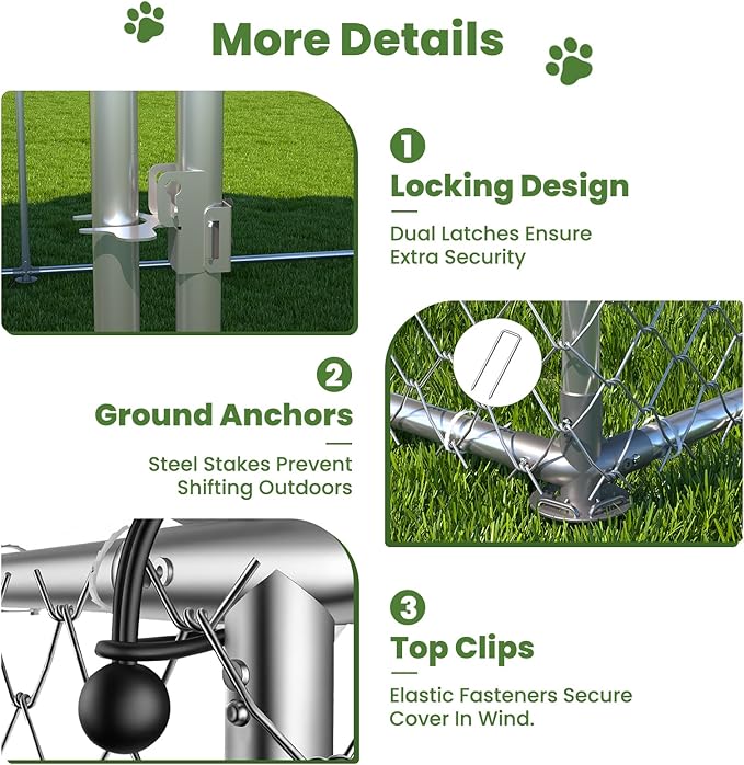 7.8' x 7.8' Heavy-Duty Outdoor Dog Kennel with Waterproof Cover, UV-Resistant Roof, Secure Locking Mechanism for Large Dogs, Metal Enclosure for All Weather Conditions(90x90x63IN)