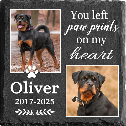 Custom Pet Memorial Stone - Dog Memorial Stone for Loss of Pet - Personalized Pet Headstone with Multiple Photo - Outdoor Garden Indoor Dog Cat Loss Bereavement Gift for Pet Lovers (05)