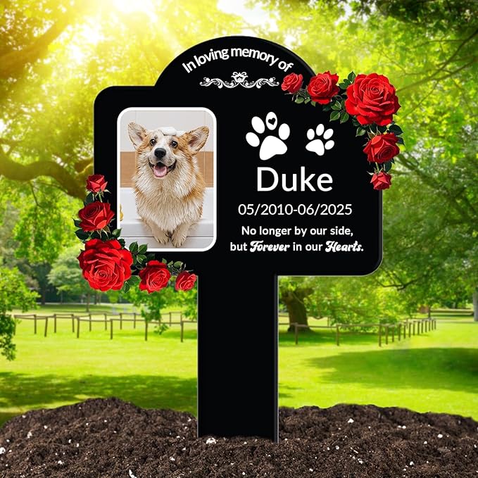 Custom Pet Grave Markers Dog Outdoor, Personalized Pet Grave Marker with Name and Date, Weatherproof Dog Headstone for Graves Outdoor Garden Yard, Pet Tombstones Sympathy Gift for Pet Loss