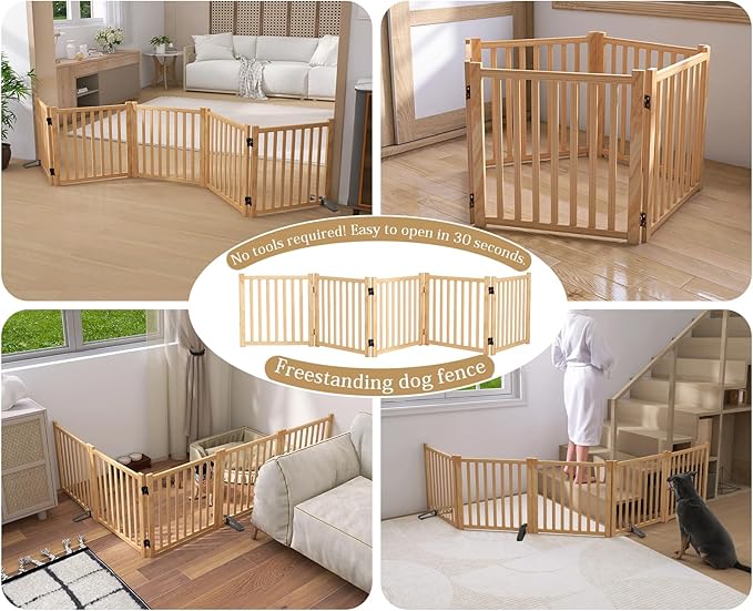 Solid Wood Freestanding Pet Gate,Nature Wood Dog Gates for Doorways The House,Pet Gate for Stairs,Freestanding Indoor Gate Safety Fence,23" Height-5 Panels