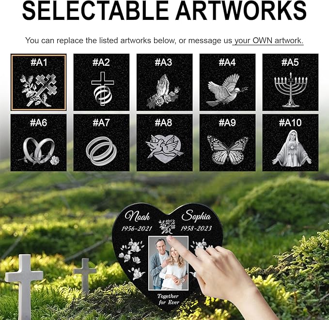 ADFSTONE Grave Markers for Cemetery for Humans- Flat Headstones for Graves, Granite Memorial Plaques Personalized, Head Stones Monuments for People, Picture Memory Plaques for Loved Ones Lost