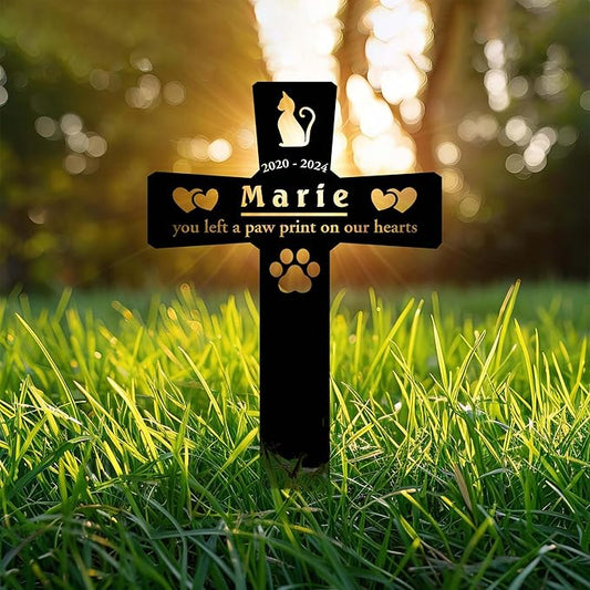 Custom Cat Grave Markers Outdoor | Personalized Cat Headstone with Name & Lifespan Dates | Weatherproof Memorial Stone | Elegant Outdoor Design in Multiple Colors