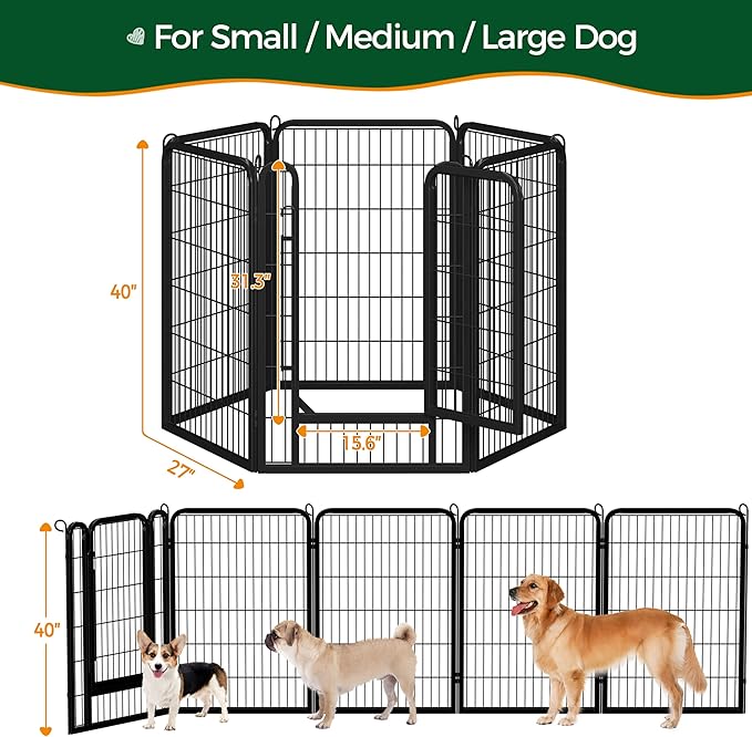 Yaheetech Dog Playpen Outdoor, 40 Inch 12 Panels Heavy Duty Puppy Exercise Pen Metal Pet Fence for RV Camping/Yard/Garden