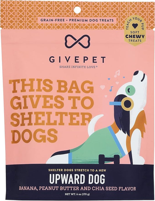 GivePet Upward Dog Dog Treats 6 Oz - Premium Soft Dog Training Treats, No Artificial Flavors - Banana, Peanut Butter and Chia Seed Dog Snacks - Dog Treat Bag