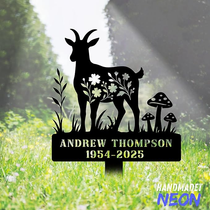 Goat Memorial Metal Stake Personalized Sympathy Gift Custom Name Goat Garden Stake Farm Decor Goat Grave Marker Pet Grave Marker Garden Decor (Goat 02)