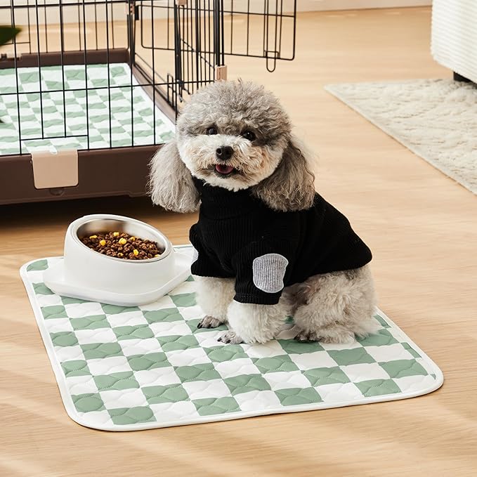 Ralxion 2 Pack Sage Green Checkered Washable Pee Pads for Dogs, Checkered Reusable Dog Pee Pads, for Puppy Playpen, Crate, Whelping Box, Potty Training, Cute Aesthetic Absorbency, Leak-Proof Non-Slip