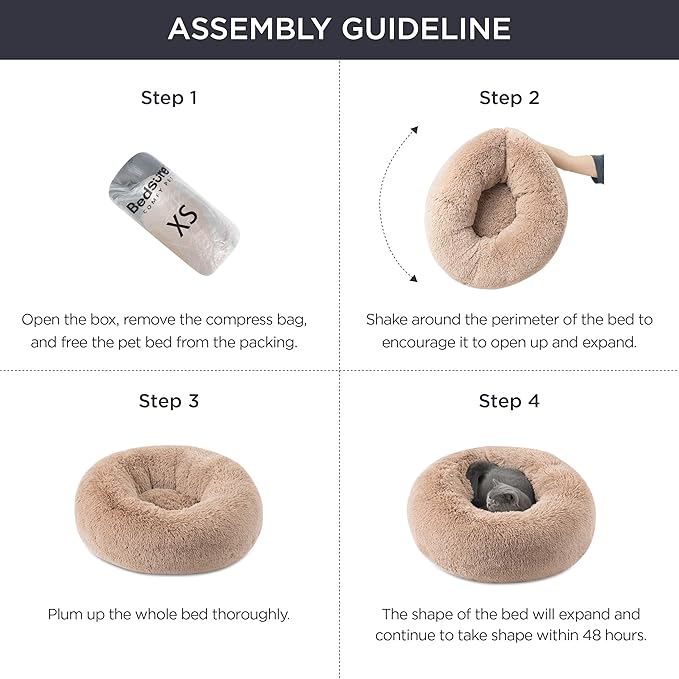 Bedsure Calming Cat Beds for Indoor Cats - Small Cat Bed Washable 20 inches, Anti-Slip Round Fluffy Plush Faux Fur Pet Bed, Fits up to 15 lbs Pets, Ivory Beige