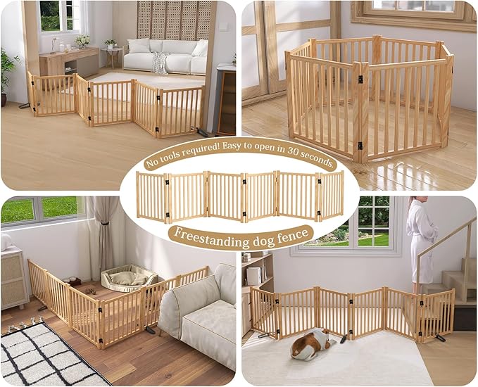 Solid Wood Freestanding Pet Gate,Nature Wood Dog Gates for Doorways The House,Pet Gate for Stairs,Freestanding Indoor Gate Safety Fence,23" Height-6 Panels